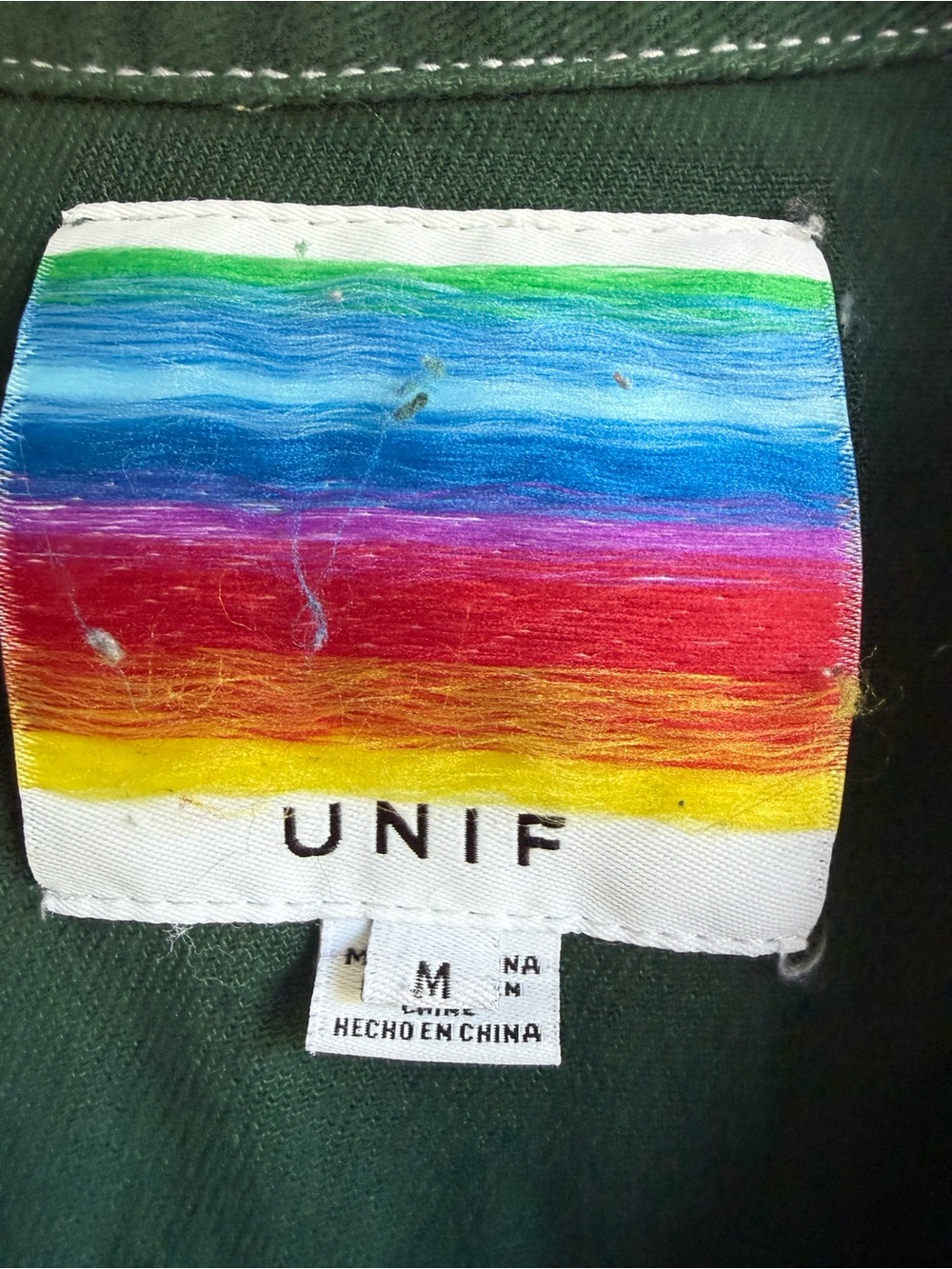 UNIF Forest Green Denim Trucker Jacket with White Stitching - Picture 2 of 5